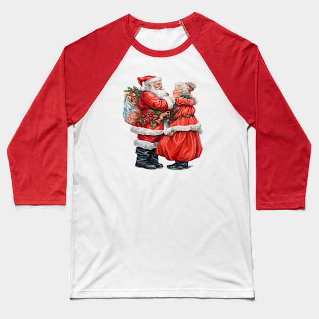 Nostalgic Mr and Mrs Claus Festive Christmas Couple Baseball T-Shirt by taiche